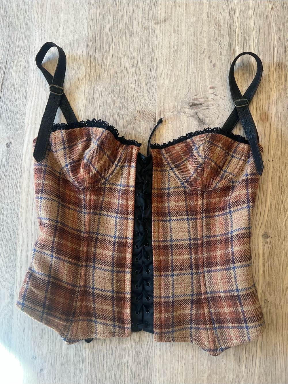 Vintage 2002 D&G Dolce & Gabbana Tartan Plaid Corset Bustier Top IT 44